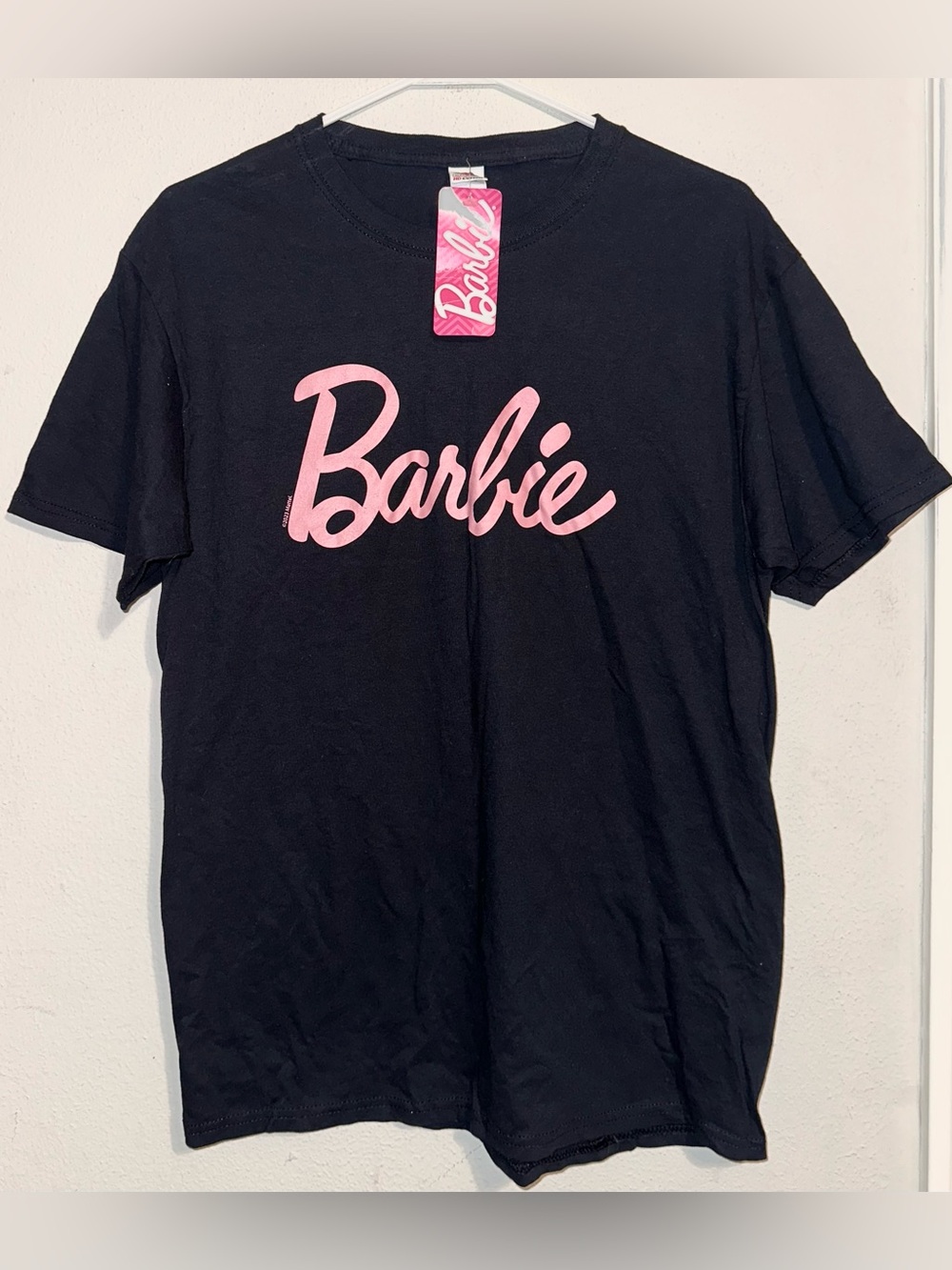 Barbie Black Tee with Pink Barbie Script NWT